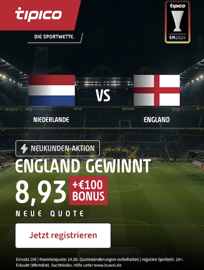 Sieg England Tipico Boost gegen Niederlande