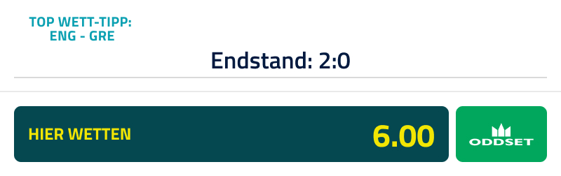 Top-Tipp bei ODDSET für England - Griechenland (10.10.)