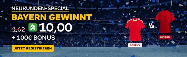 10er Quote bei Merkur Bets auf Bayern besiegt Benfica
