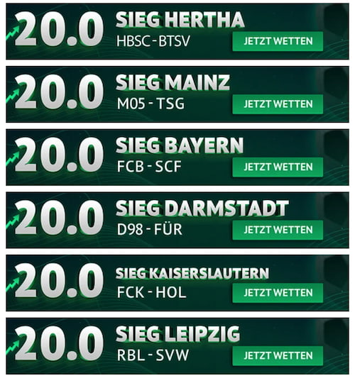 ODDSET Quotenboosts KW 47 mit Quote 20,0 wetten, 19.11.2025